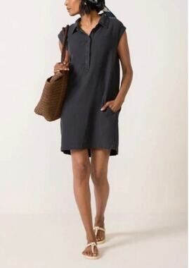 Splendid Wren Mini Dress Viscose/Linen Blend Pockets Slate Gray Small